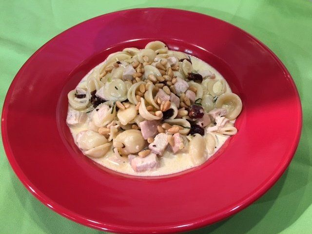 Orecchiette with Dried Cherries, Chicken and Sage Cream Sauce